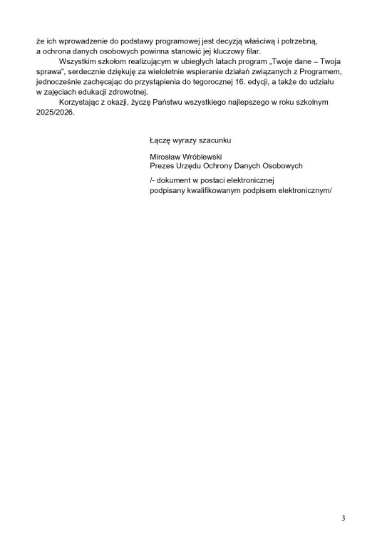 LIST OTWARTY Prezesa UODO do społeczności szkolnych dot. edukacji zdrowotnej page 0003